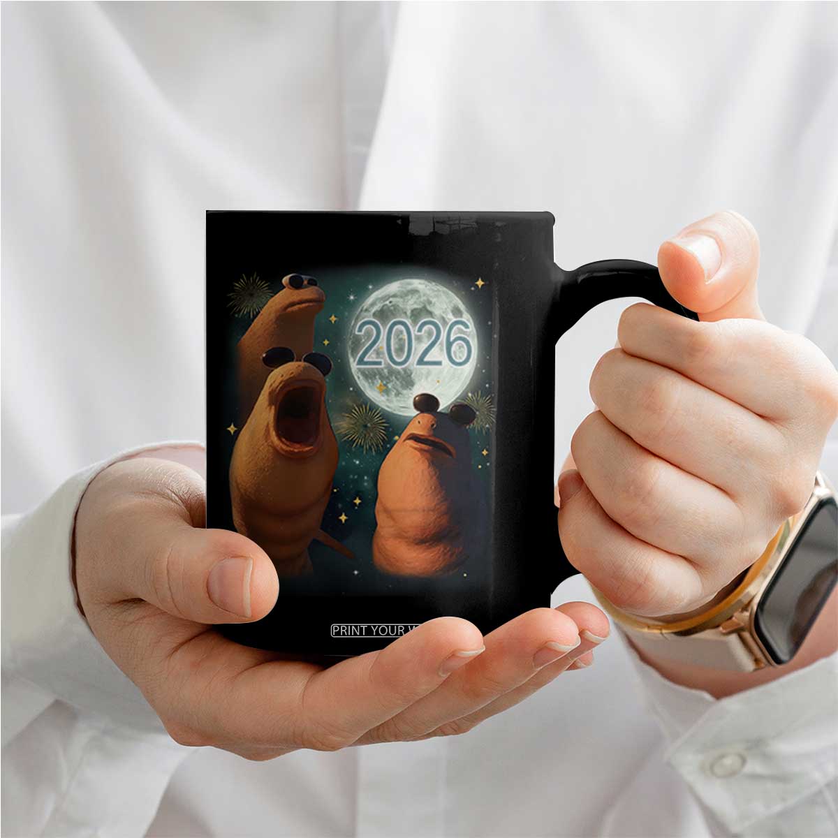 Funny Marcus The Worm New Year Coffee Mug Happy New Year 2026 Moon NYE Party TS11 Print Your Wear