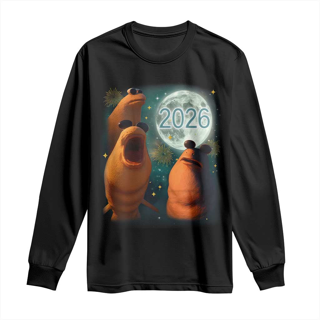 Funny Marcus The Worm New Year Long Sleeve Shirt Happy New Year 2026 Moon NYE Party TS11 Black Print Your Wear