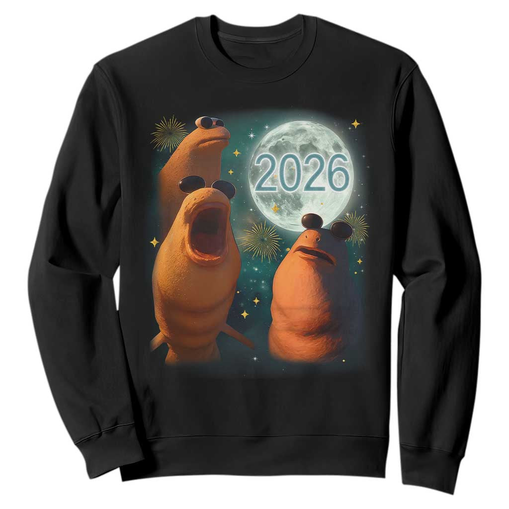 Funny Marcus The Worm New Year Sweatshirt Happy New Year 2026 Moon NYE Party TS11 Black Print Your Wear