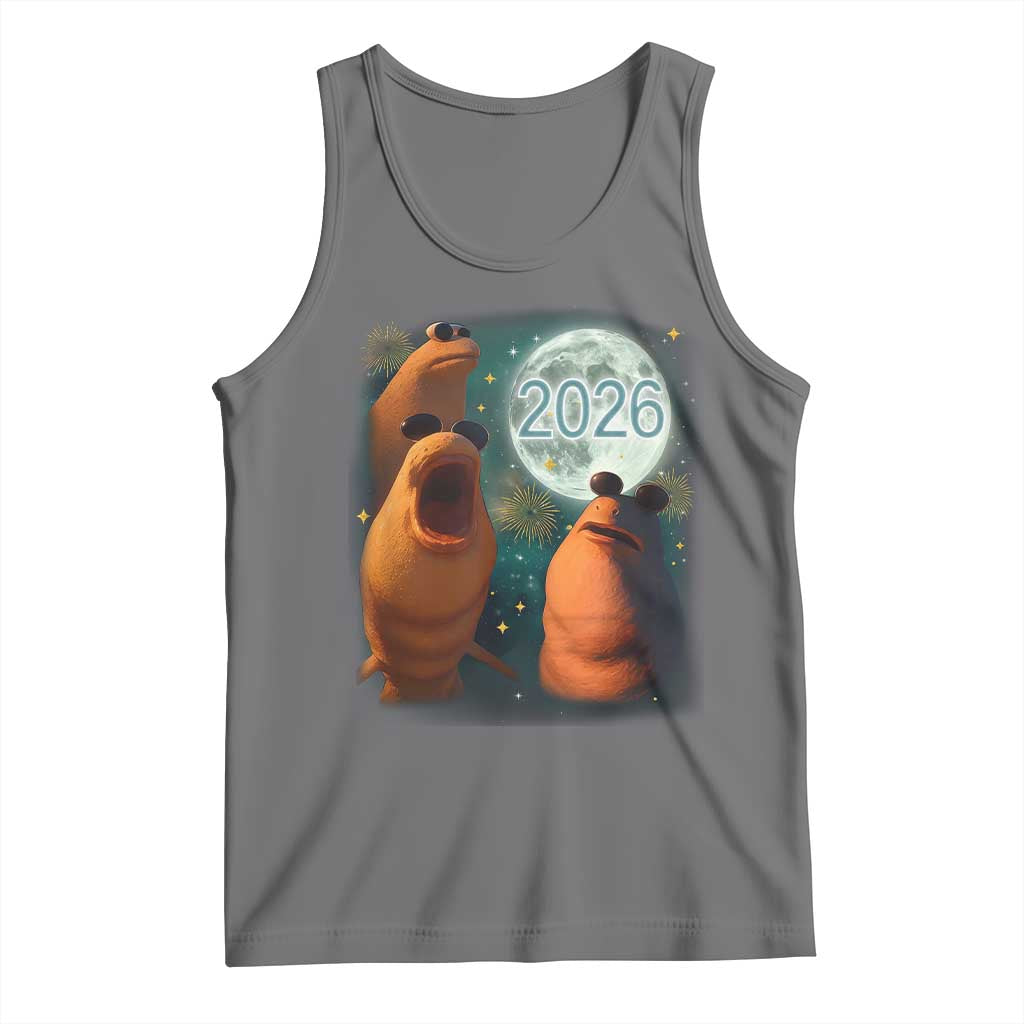 Funny Marcus The Worm New Year Tank Top Happy New Year 2026 Moon NYE Party TS11 Black Heather Print Your Wear