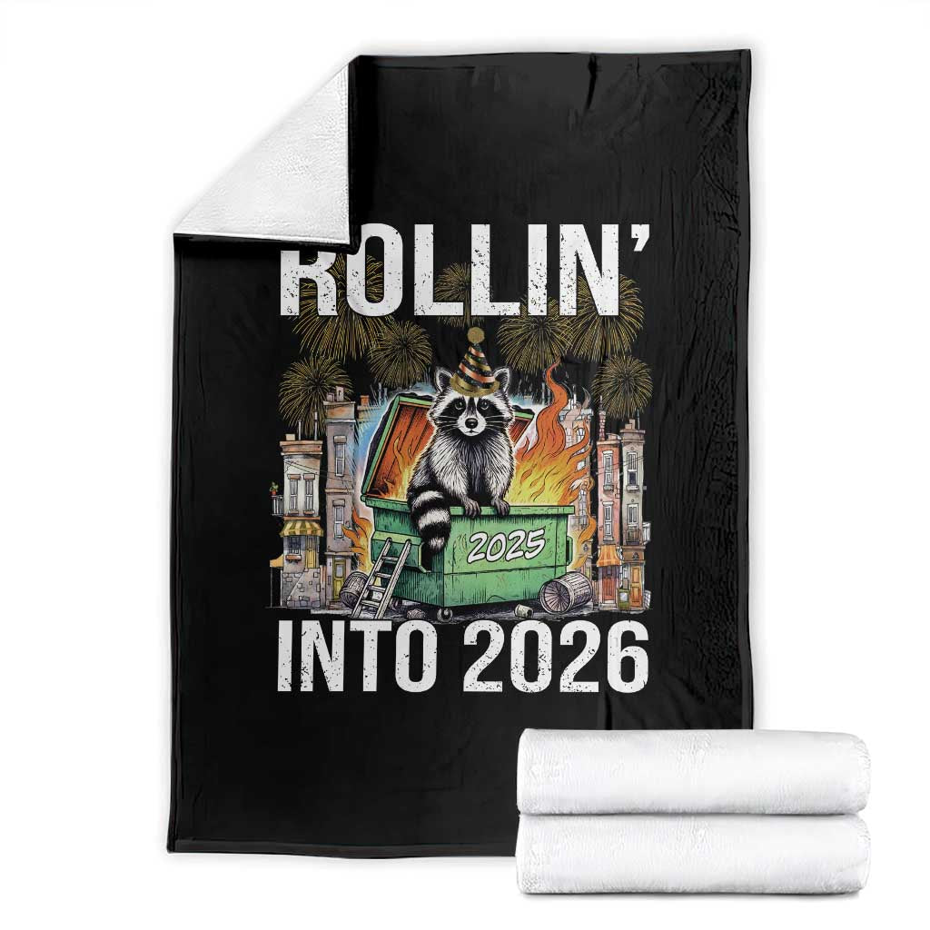 Funny Raccoon Rollin Into 2026 Throw Blanket Happy New Year Dumpster Fire TS11 Black Print Your Wear