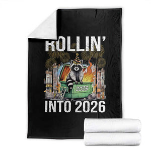 Funny Raccoon Rollin Into 2026 Throw Blanket Happy New Year Dumpster Fire TS11 Black Print Your Wear