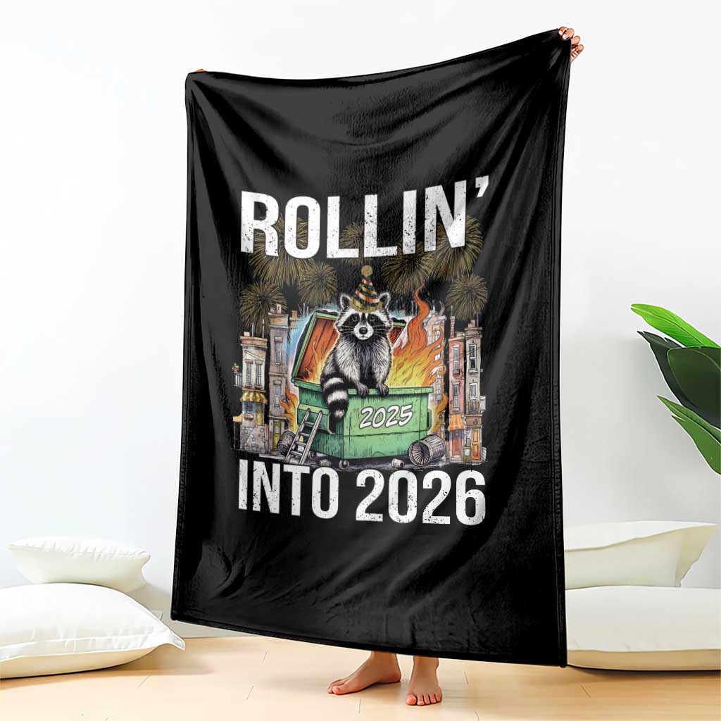 Funny Raccoon Rollin Into 2026 Throw Blanket Happy New Year Dumpster Fire TS11 Print Your Wear