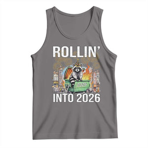 Funny Raccoon Rollin Into 2026 Tank Top Happy New Year Dumpster Fire TS11 Deep Heather Print Your Wear