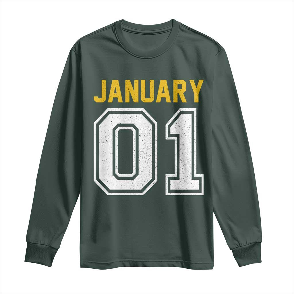 Funny January 01 New Years Eve Party Long Sleeve Shirt TS11 Dark Forest Green Print Your Wear