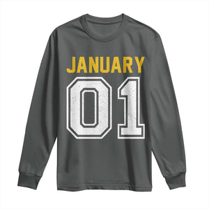Funny January 01 New Years Eve Party Long Sleeve Shirt TS11 Dark Heather Print Your Wear
