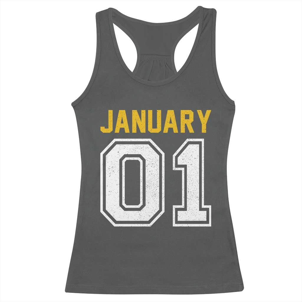 Funny January 01 New Years Eve Party Racerback Tank Top TS11 Dark Heather Print Your Wear