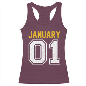 Funny January 01 New Years Eve Party Racerback Tank Top TS11 Maroon Print Your Wear