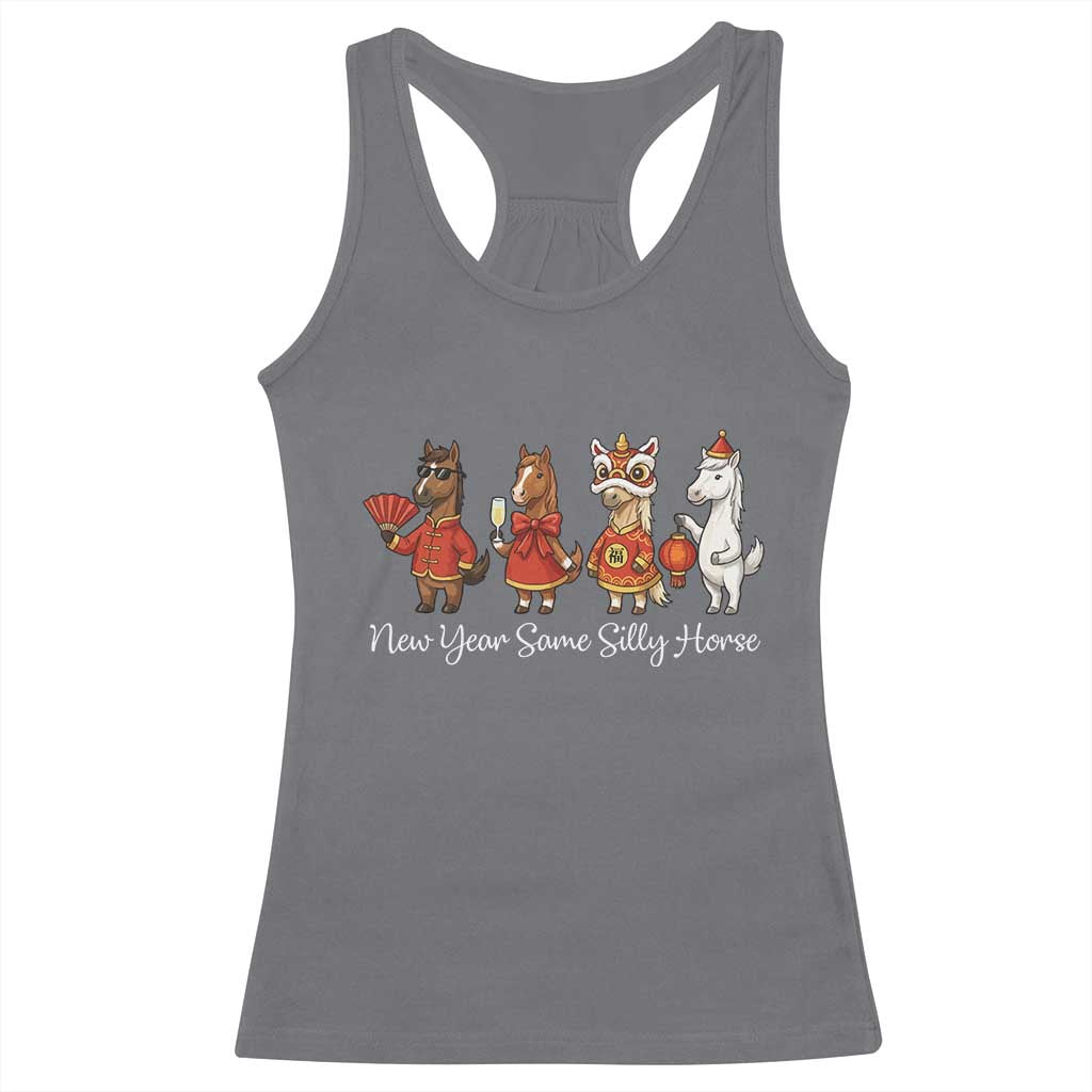 Funny Chinese New Year 2026 Racerback Tank Top New Year Same Silly Horse TS11 Charcoal Print Your Wear