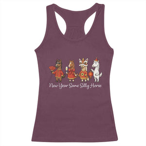 Funny Chinese New Year 2026 Racerback Tank Top New Year Same Silly Horse TS11 Maroon Print Your Wear