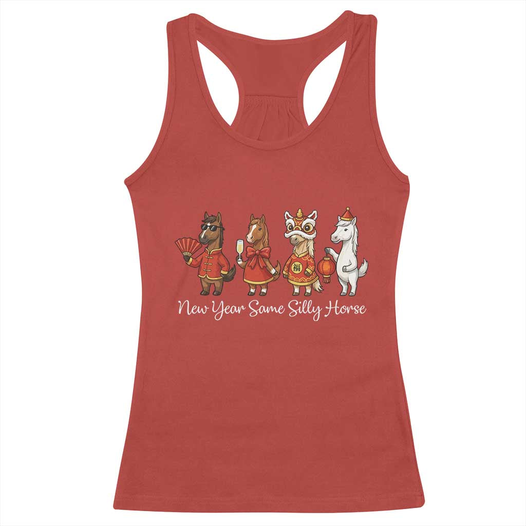 Funny Chinese New Year 2026 Racerback Tank Top New Year Same Silly Horse TS11 Red Print Your Wear