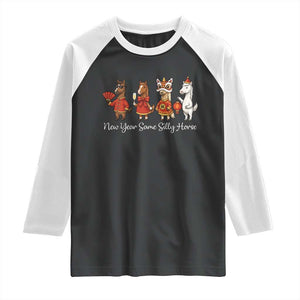 Funny Chinese New Year 2026 Raglan Shirt New Year Same Silly Horse TS11 Black White Print Your Wear