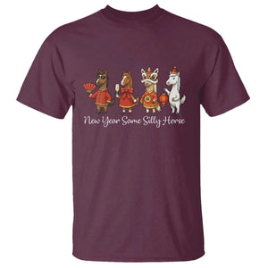 Funny Chinese New Year 2026 T Shirt New Year Same Silly Horse TS11 Maroon Print Your Wear