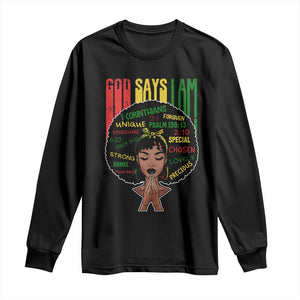 Proud Black African American Long Sleeve Shirt God Says I Am Black History Month Afro Girl TS11 Black Print Your Wear