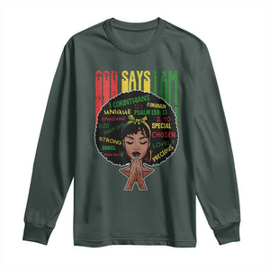 Proud Black African American Long Sleeve Shirt God Says I Am Black History Month Afro Girl TS11 Dark Forest Green Print Your Wear