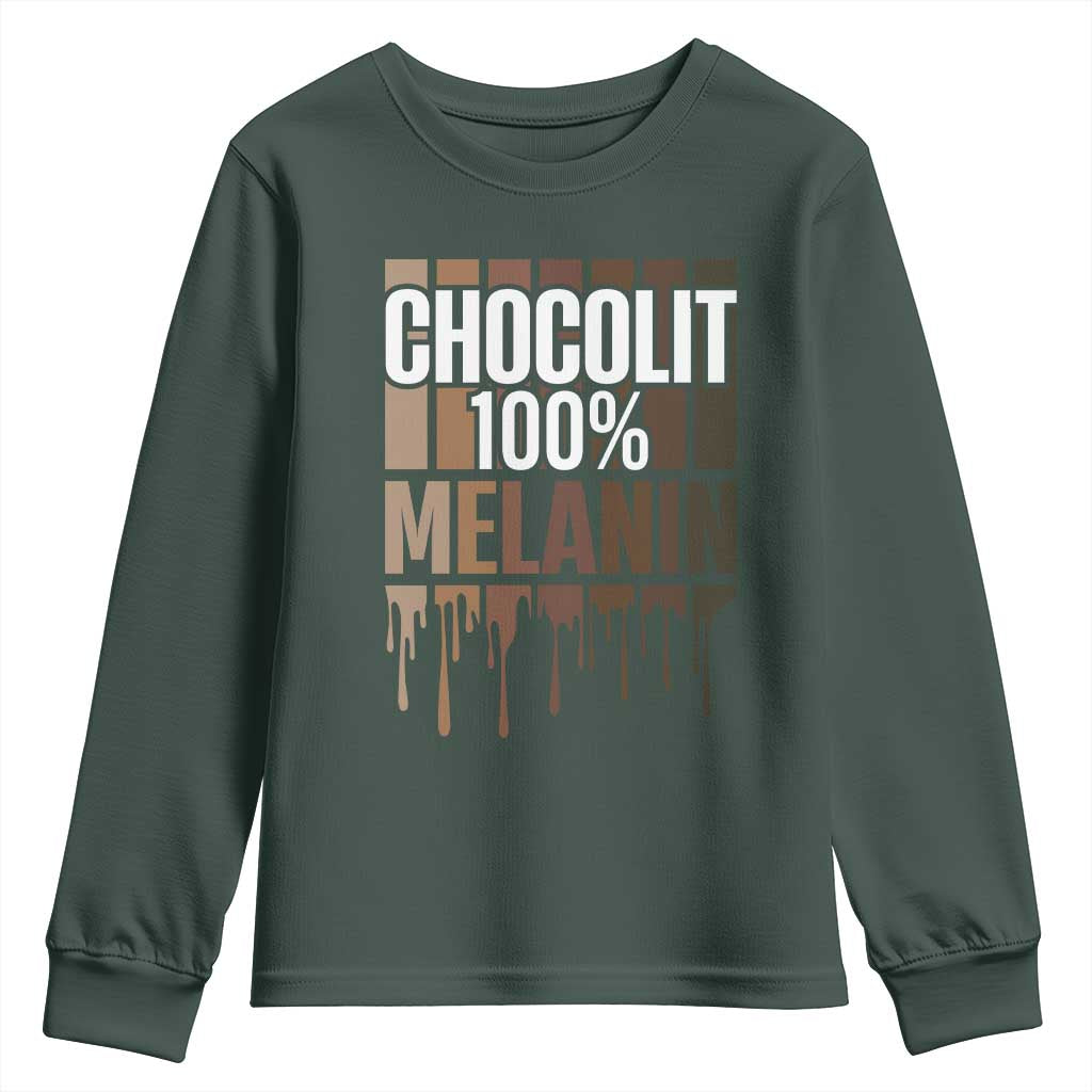 Funny Chocolit 100% Youth Sweatshirt African American Melanin Black Pride TS11 Dark Forest Green Print Your Wear