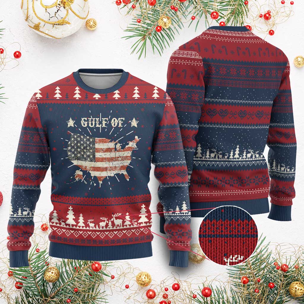 Trump 2025 Gulf Of USA American Flag Knit Sweatshirt TS11 Burgundy Print Your Wear