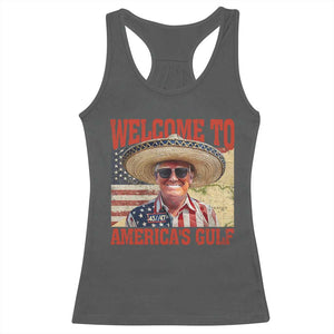 Funny Trump 2025 Welcome To America's Gulf Racerback Tank Top Vintage American Flag Sombrero Hat