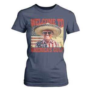 Funny Trump 2025 Welcome To America's Gulf T Shirt For Women Vintage American Flag Sombrero Hat