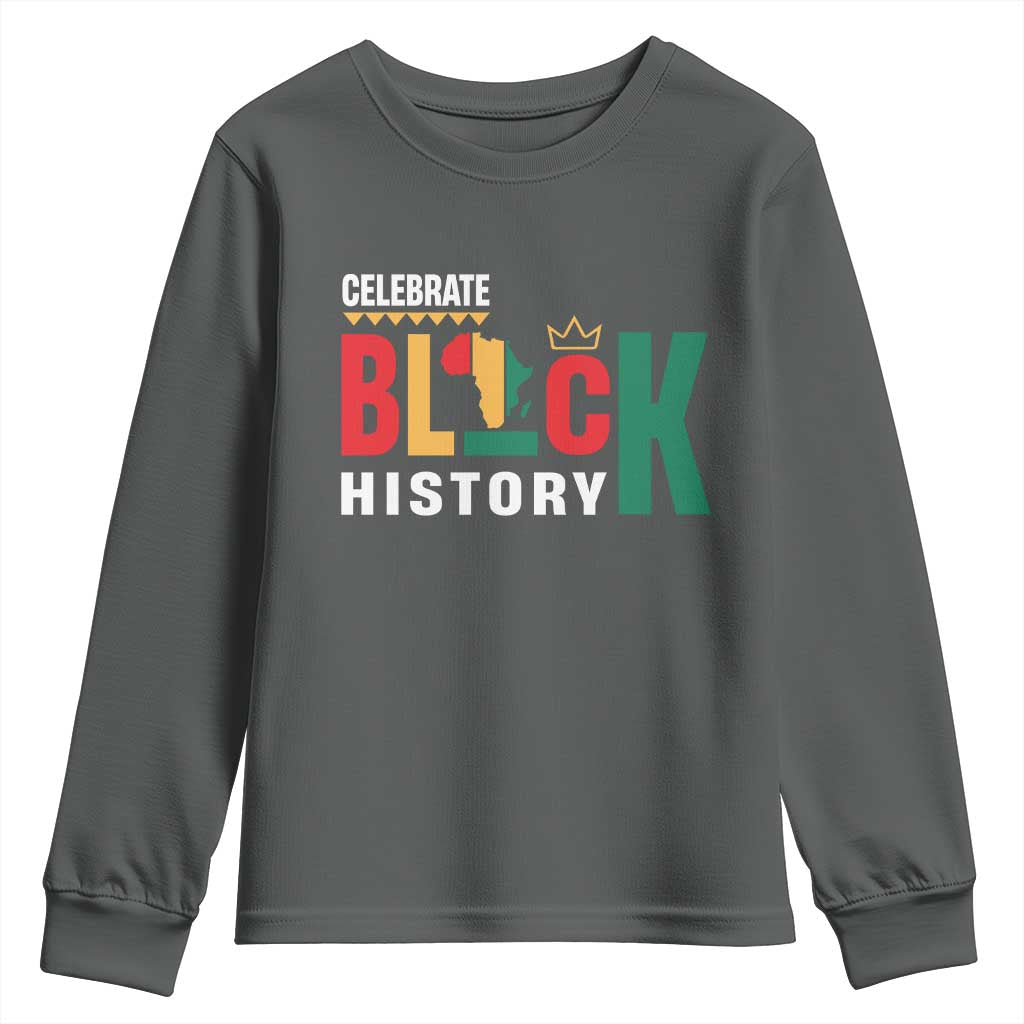 Celebrate Black History Youth Sweatshirt African American History Africa Map TS11 Dark Heather Print Your Wear