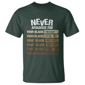 Never Apologize For Your Black Thoughts Loyalties Motives History Pride Or Skin T Shirt African American Black History Month TS11 Dark Forest Green Print Your Wear