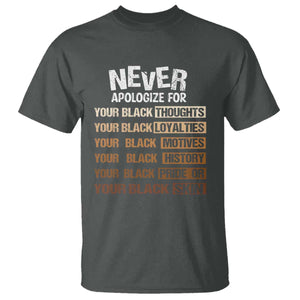 Never Apologize For Your Black Thoughts Loyalties Motives History Pride Or Skin T Shirt African American Black History Month TS11 Dark Heather Print Your Wear