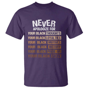 Never Apologize For Your Black Thoughts Loyalties Motives History Pride Or Skin T Shirt African American Black History Month TS11 Purple Print Your Wear