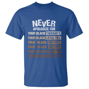 Never Apologize For Your Black Thoughts Loyalties Motives History Pride Or Skin T Shirt African American Black History Month TS11 Royal Blue Print Your Wear