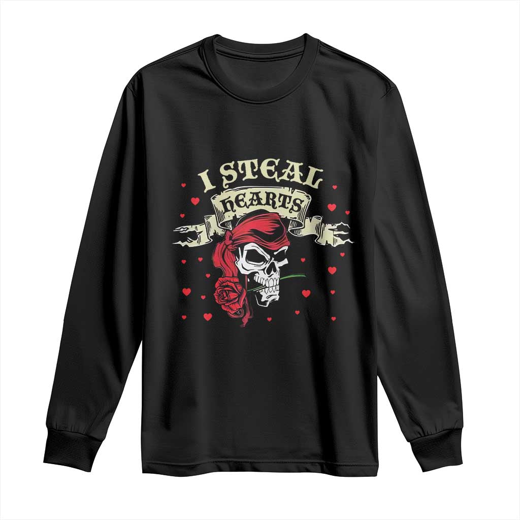 Funny Valentine's Day Pirate Long Sleeve Shirt I Steal Hearts Rose TS11 Black Print Your Wear