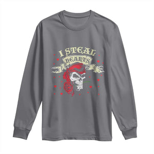 Funny Valentine's Day Pirate Long Sleeve Shirt I Steal Hearts Rose TS11 Charcoal Print Your Wear