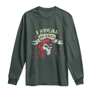 Funny Valentine's Day Pirate Long Sleeve Shirt I Steal Hearts Rose TS11 Dark Forest Green Print Your Wear