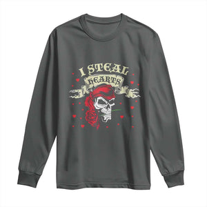 Funny Valentine's Day Pirate Long Sleeve Shirt I Steal Hearts Rose TS11 Dark Heather Print Your Wear