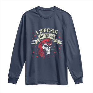 Funny Valentine's Day Pirate Long Sleeve Shirt I Steal Hearts Rose TS11 Navy Print Your Wear