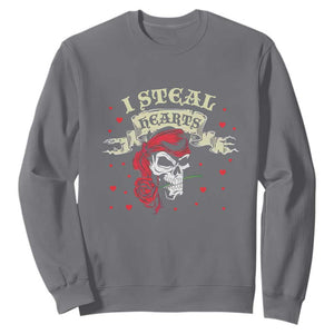 Funny Valentine's Day Pirate Sweatshirt I Steal Hearts Rose TS11 Charcoal Print Your Wear