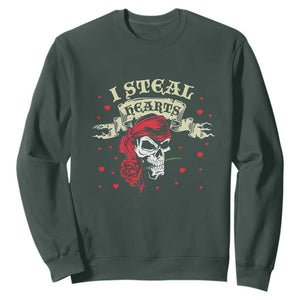 Funny Valentine's Day Pirate Sweatshirt I Steal Hearts Rose TS11 Dark Forest Green Print Your Wear