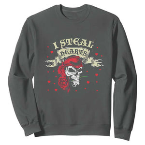 Funny Valentine's Day Pirate Sweatshirt I Steal Hearts Rose TS11 Dark Heather Print Your Wear