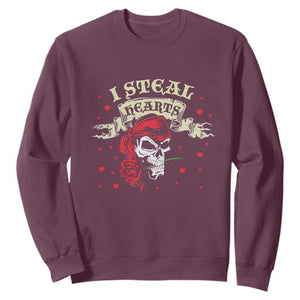 Funny Valentine's Day Pirate Sweatshirt I Steal Hearts Rose TS11 Maroon Print Your Wear