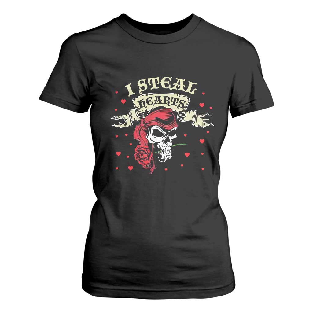 Funny Valentine's Day Pirate T Shirt For Women I Steal Hearts Rose TS11 Black Print Your Wear