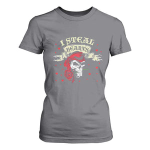 Funny Valentine's Day Pirate T Shirt For Women I Steal Hearts Rose TS11 Charcoal Print Your Wear