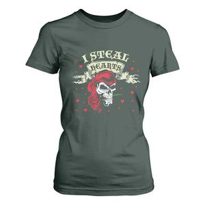 Funny Valentine's Day Pirate T Shirt For Women I Steal Hearts Rose TS11 Dark Forest Green Print Your Wear