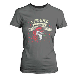 Funny Valentine's Day Pirate T Shirt For Women I Steal Hearts Rose TS11 Dark Heather Print Your Wear