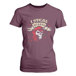 Funny Valentine's Day Pirate T Shirt For Women I Steal Hearts Rose TS11 Maroon Print Your Wear