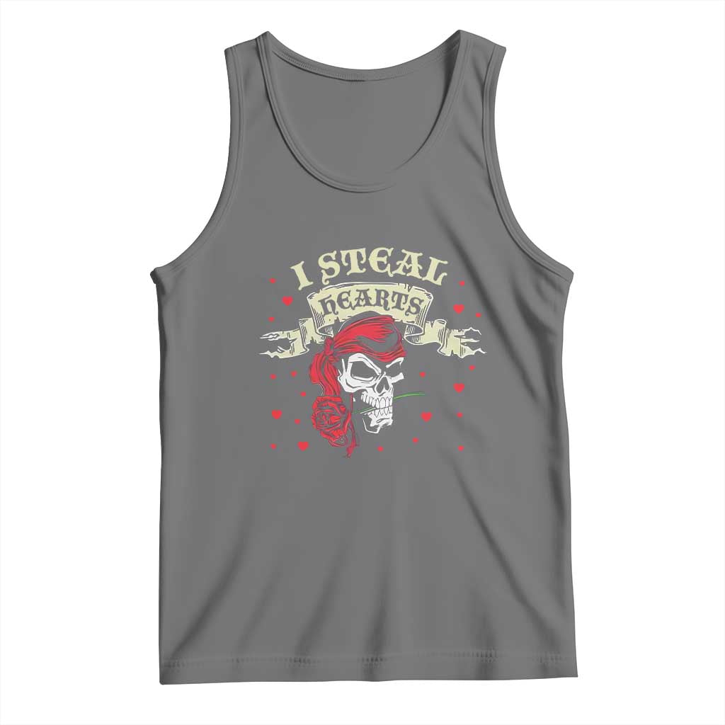 Funny Valentine's Day Pirate Tank Top I Steal Hearts Rose TS11 Black Heather Print Your Wear