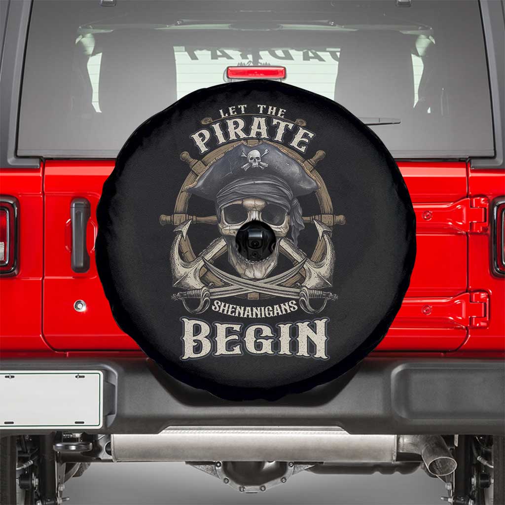 Funny Let The Pirate Shenanigans Begin Spare Tire Cover Vintage Captain Crossbones Freebooter TS11 Black Print Your Wear