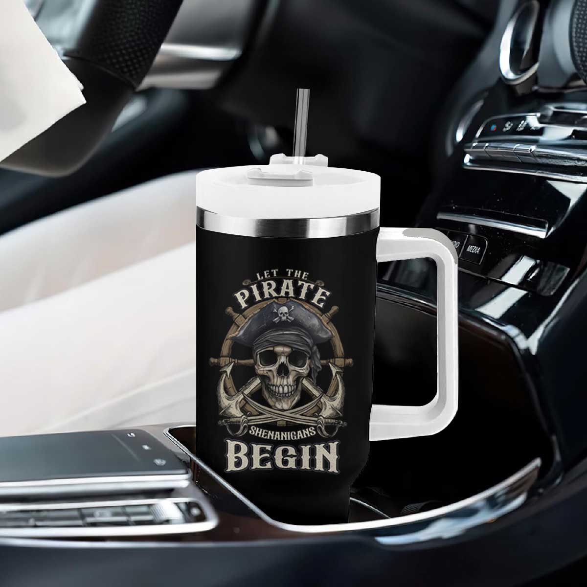 Funny Let The Pirate Shenanigans Begin Tumbler With Handle Vintage Captain Crossbones Freebooter TS11 Print Your Wear