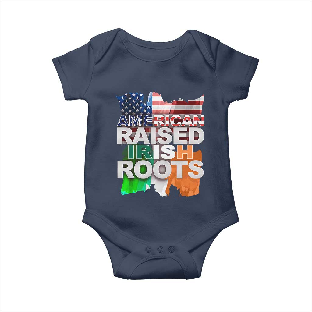 Irish American Baby Onesie American Raised Irish Roots St Patrick's Day TS11 Navy Print Your Wear