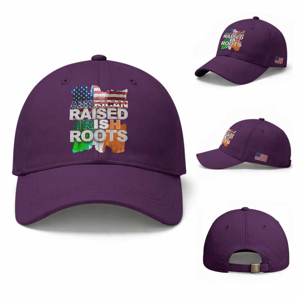 Irish American Baseball Cap American Raised Irish Roots St Patrick's Day TS11 Baseball Cap Universal Fit Purple Print Your Wear