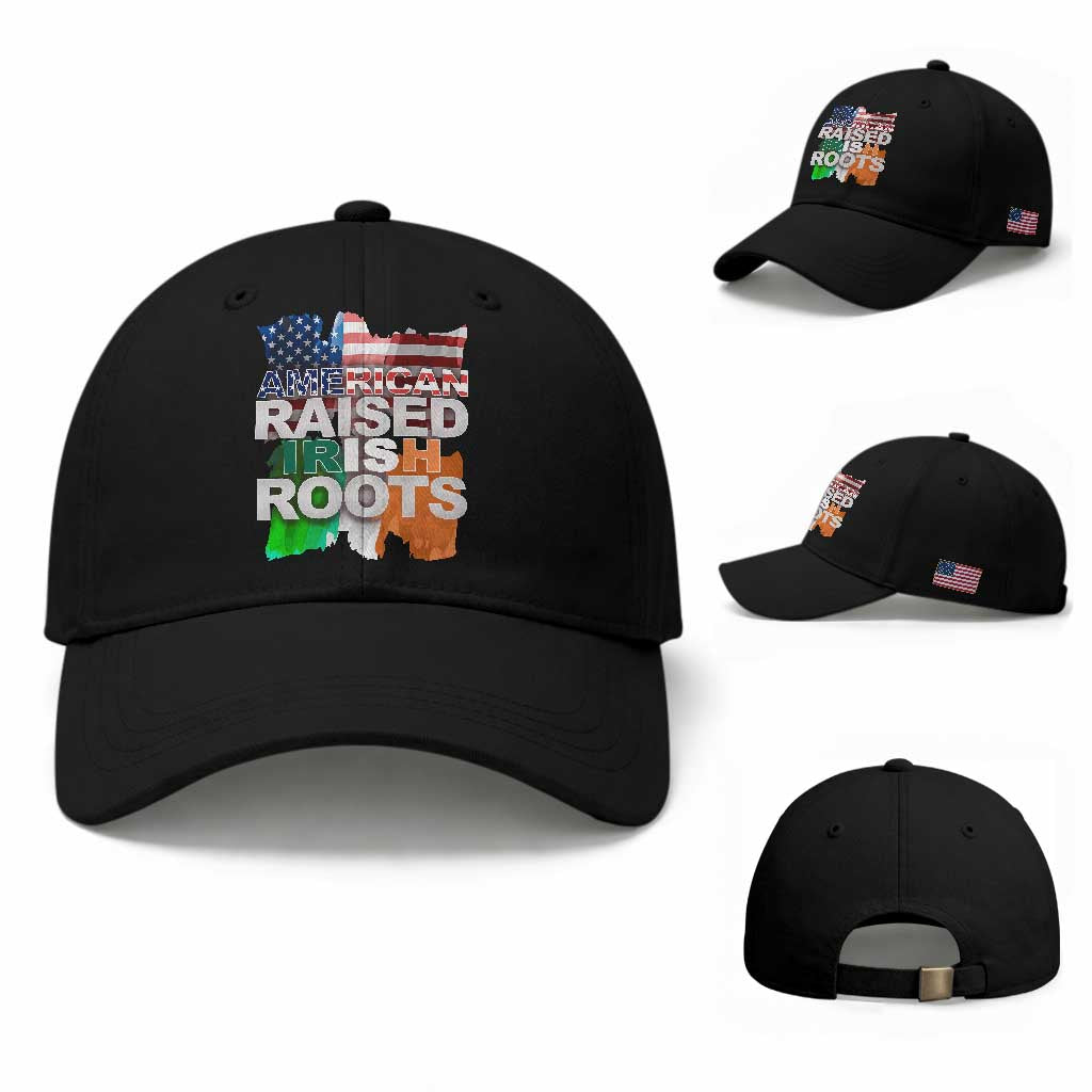 Irish American Baseball Cap American Raised Irish Roots St Patrick's Day TS11 Baseball Cap Universal Fit Black Print Your Wear