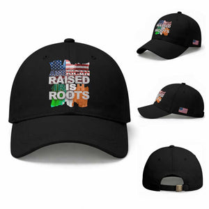 Irish American Baseball Cap American Raised Irish Roots St Patrick's Day TS11 Baseball Cap Universal Fit Black Print Your Wear