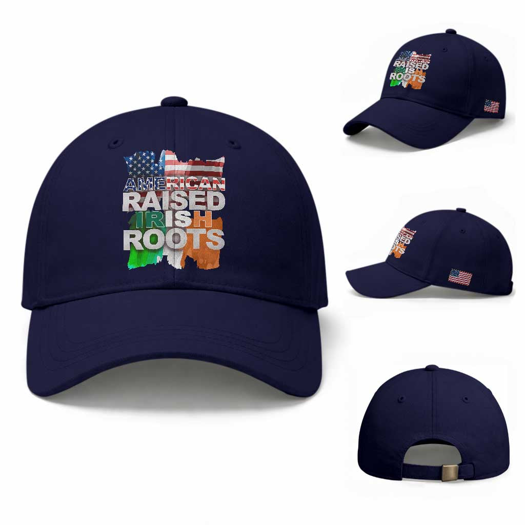 Irish American Baseball Cap American Raised Irish Roots St Patrick's Day TS11 Baseball Cap Universal Fit Dark Blue Print Your Wear